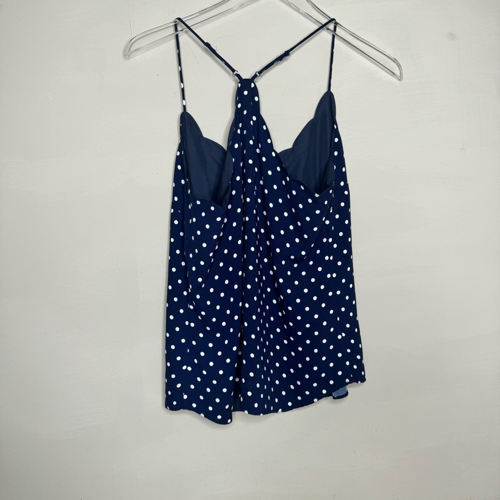 J CREW Women Soft Comfy Poly Halter Tank Top Navy White Polka Dot - Picture 3 of 8